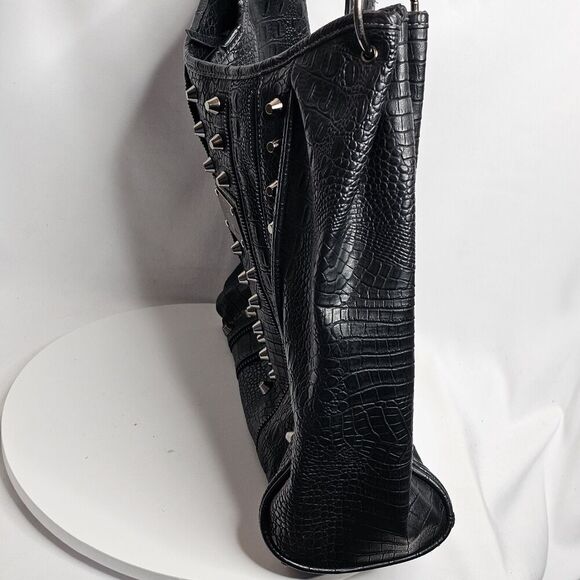 BABY PHAT Rare Vintage 90s Y2k Hobo Shoulder Bag Black Silver Hardware Studs - Picture 6 of 9